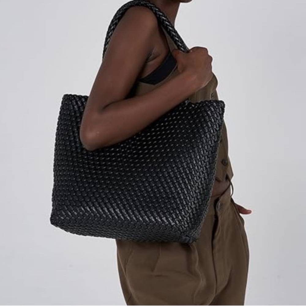 Amazon Faux Leather Black Woven Tote